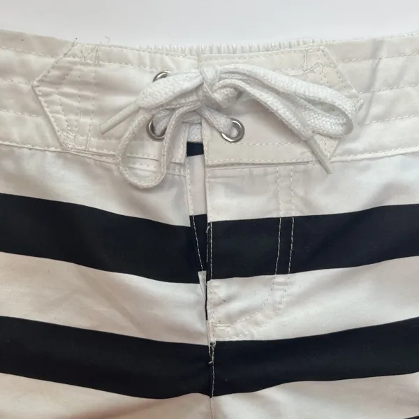 Y2K OP Ocean Pacific Black White Striped Board Shorts Low Rise Lace Up S 3-5 - Image 3