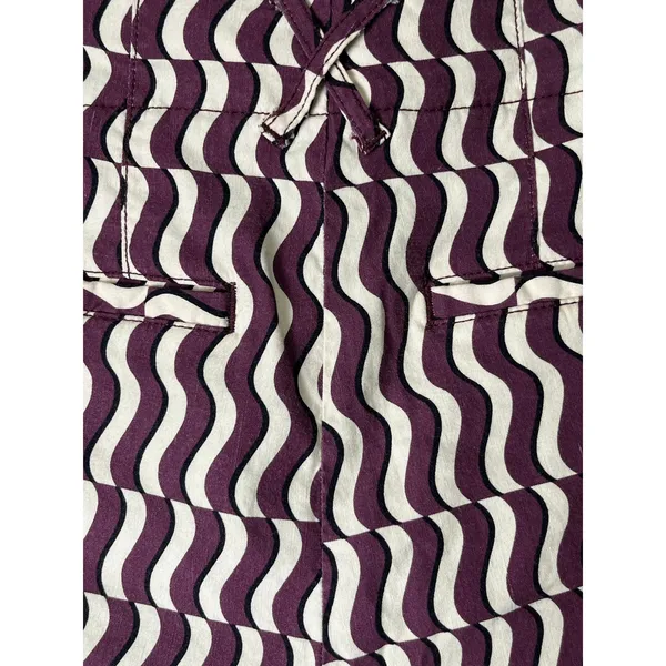 Maeve Anthropologie Burgundy Cream Wavy Stripe High Rise Trouser Shorts Size 10 - Image 4