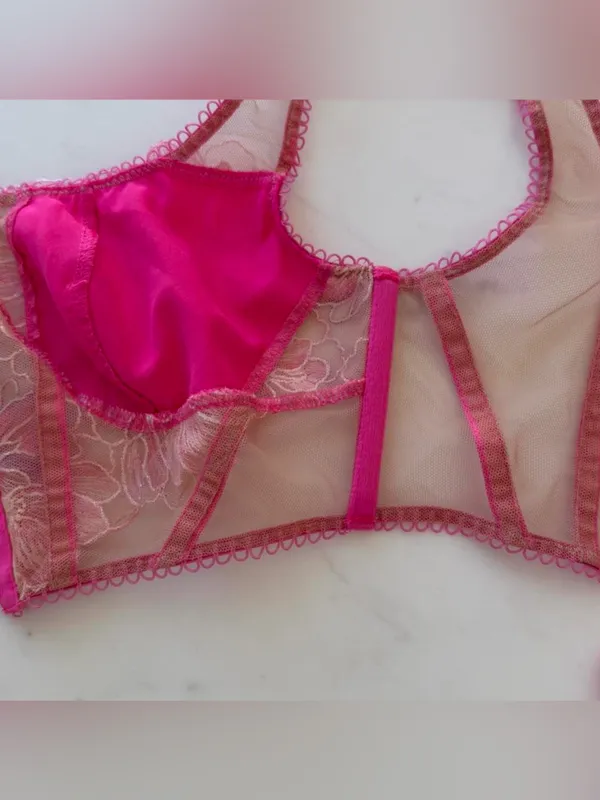 For Love And Lemons Pink Floral Corset Bra - Image 4