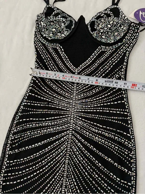 Windsor Rhinestone Bodycon Mini Dress NWT Black Glam Party Size S - Image 10