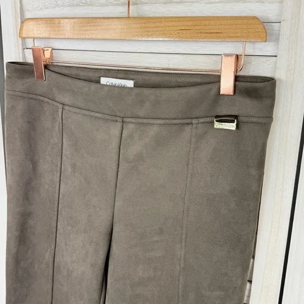 Calvin Klein Faux Suede Skinny‎ Pull On Pants Taupe Tan Small Leggings - Image 5