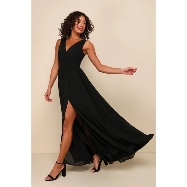 NWT Lulus Thoughts of Hue Black Surplice Maxi Dress Wedding Holiday Size S - Image 2