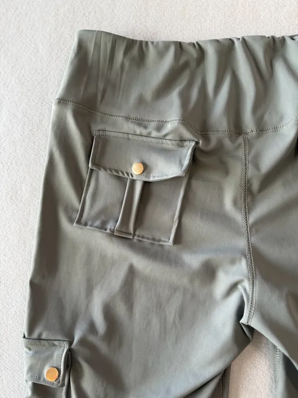 Women's Khaki Green Color Pull On Cargo Style Yoga Pant Size XXL #260855 - Image 4