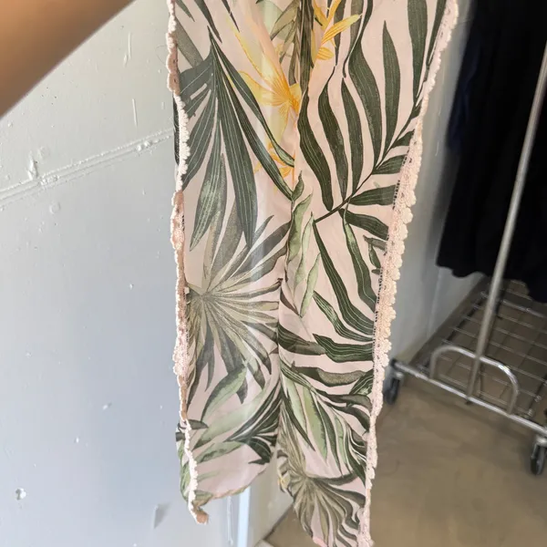 Francescas Tropical Palm Leaf Sheer Swim Cover Up Pink Green Small Crochet Trim - Image 5