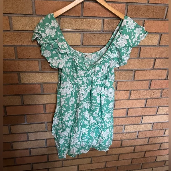 Billabong Enchant Me Ruffle Sleeves Floral Print Plunge Mini Dress Size Large - Image 3