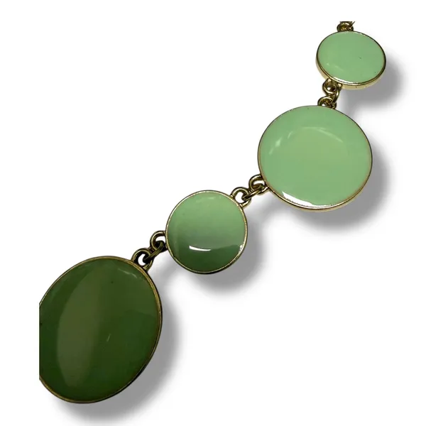 Charming Charlie Enamel Necklace Seafoam Green‎ Gold Tone Graduated Disc 16" - Image 3