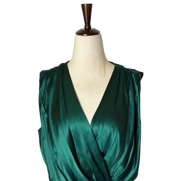 Reem by Reem Acra Silk Dress Women 14 Emerald Green Draped Tulip Wrap Cocktail - Image 4