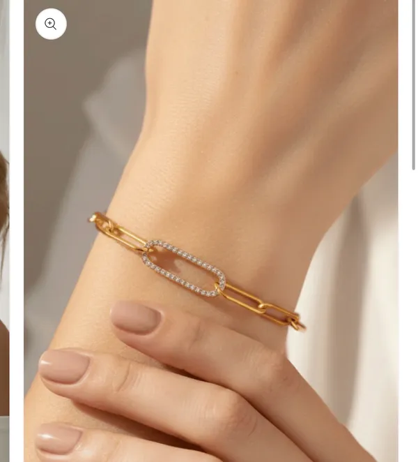 Zirconia Gold Paperclip Necklace & Bracelet Set - Image 3