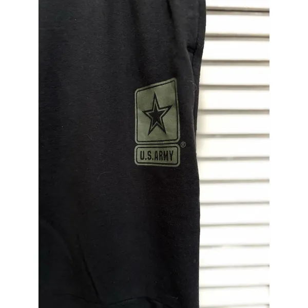 Army Military Jogger Sweatpants Blk/Camo Elastic Tie Waist‎ Sz M Pockets Logo - Image 2