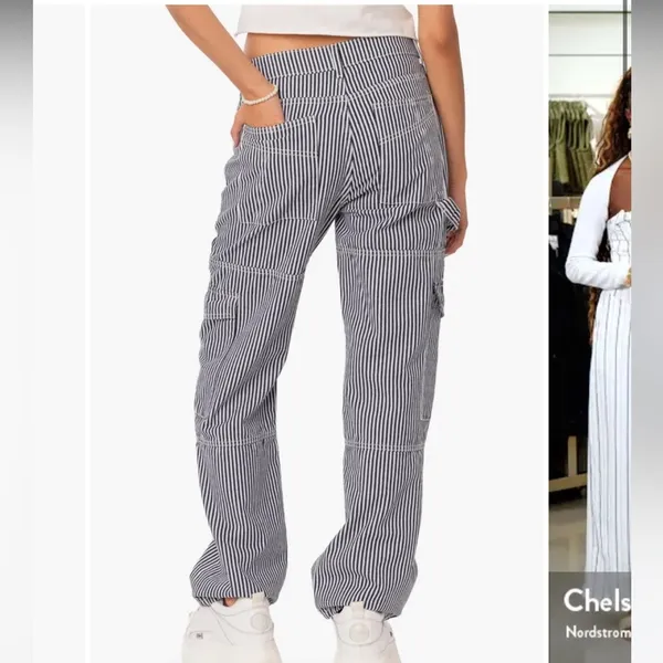 Edikted Black and White Stripe Out Cargo Pants - Image 5