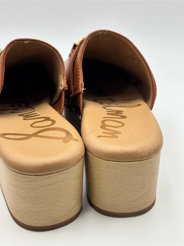 Sam Edelman Tan Leather Clog Mules with Gold Chain Accent Size 7.5 - Image 6