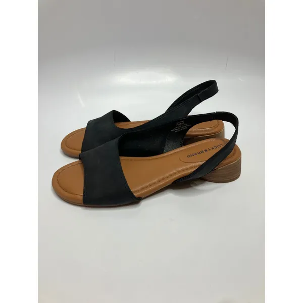 Lucky Brand Rimma Sandals Women 7.5 Black Excellent Leather Slingback Block Heel - Image 3