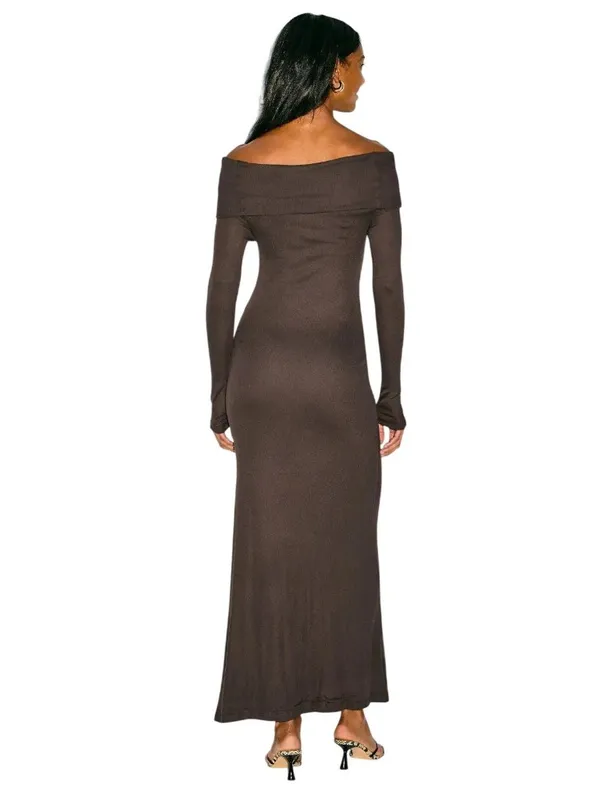 By Malene Birger Jytte Off The Shoulder Dress in Brown XSmall Womens Maxi Gown M - Image 13