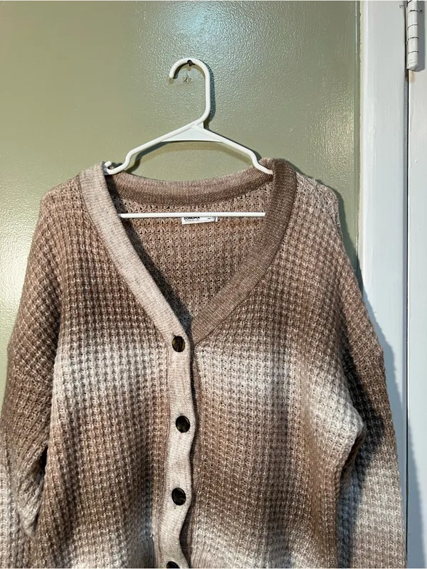 Sonoma Women's Size XL Cozy Yarn Button Front Cardigan Sweater Brown Beige White - Image 3