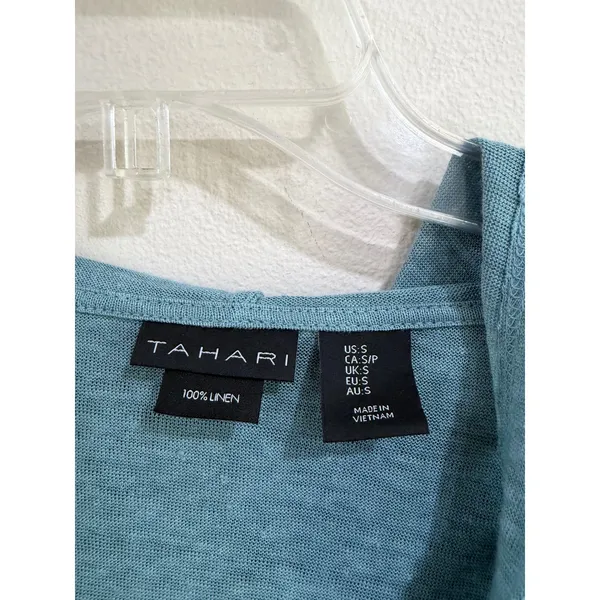 Tahari Women Blue 100% Linen Open Front Hooded Cardigan Sweater Small - Image 4