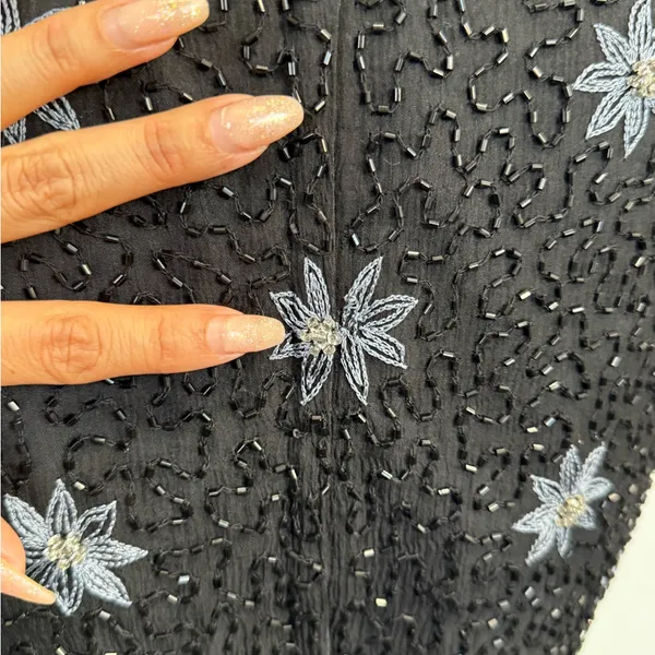 Vintage Cote d’Azur Black Beaded Top | Silk Floral Embroidery size small - Image 8