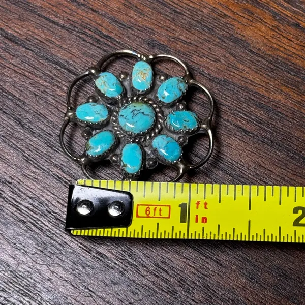 Vintage‎ Navajo Sterling Silver Turquoise Cluster Brooch Pin JW MS Signed 1.5in - Image 5