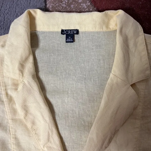 J.Crew Linen‎ Blend Sustainable Shirt Womens 14 Yellow Coastal Utility CA600 Top - Image 4
