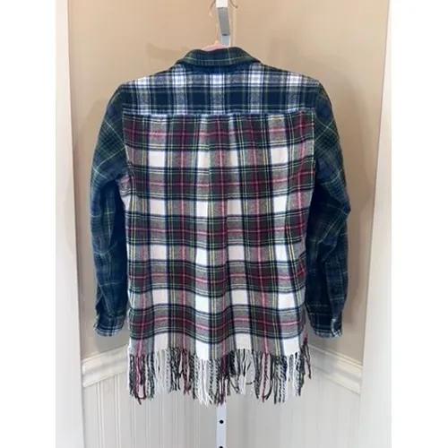 Polo Ralph Lauren Patchwork Plaid Fringe Flannel Shirt Multi Color XS - Image 3