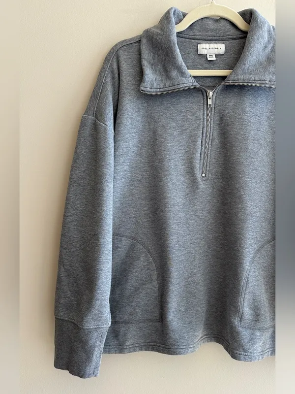 Free Assembly Quarter Zip Grey Sweatshirt, Athleisure, Size XXXL - Image 2