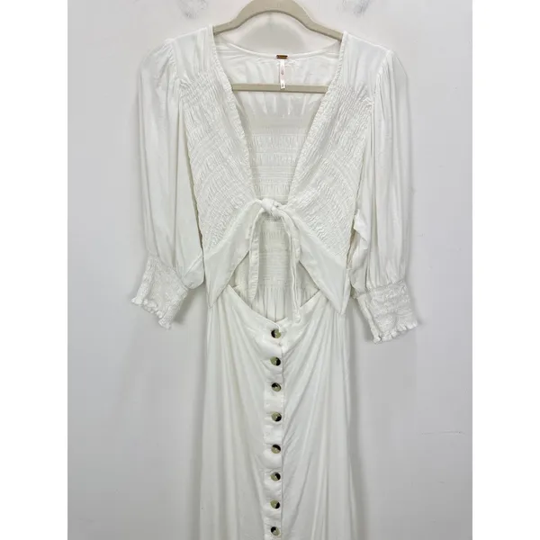 Free People String Of Hearts Maxi Dress Dress Linen Blend Ivory White Small - Image 9