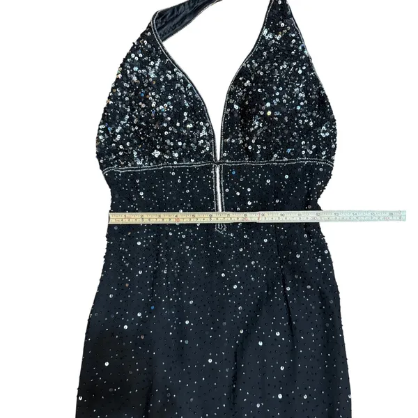 Scala Black Halter Beaded Sequin Maxi Formal Gown Sz L‎ - Image 15