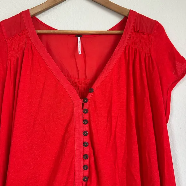 Free People Highland V-Neck Linen Blend Short Sleeve Tunic - Image 8