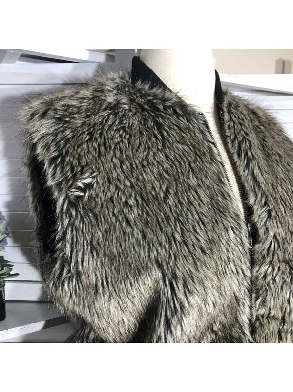Asos Faux Fur brown vest pockets zipper ski resort travel elegant steampunk cozy - Image 5