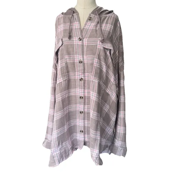 NEW SO Hooded Flannel Shirt Pink Brown Plaid NEW Plus 3X long sleeve button fron - Image 14