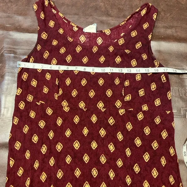 Vintage Rabbit Rabbit Rabbit Rayon Slip‎ Dress Womens M USA Made Maroon Gold - Image 11