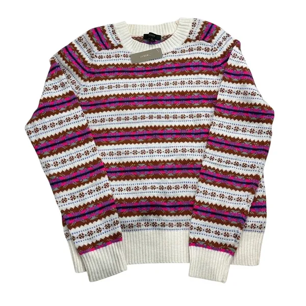 J.Crew Striped Fair Isle Crew Neck Sweater Sz SM Cozy Cabincore - Image 4