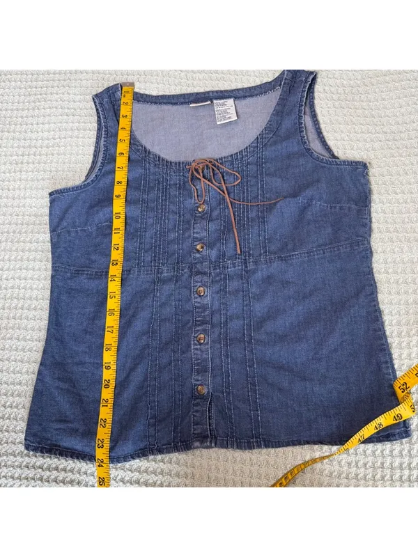 Vintage 90s Y2K Denim Tank Top Womens Large Faded Glory Prairie Cottage Boho - Image 7