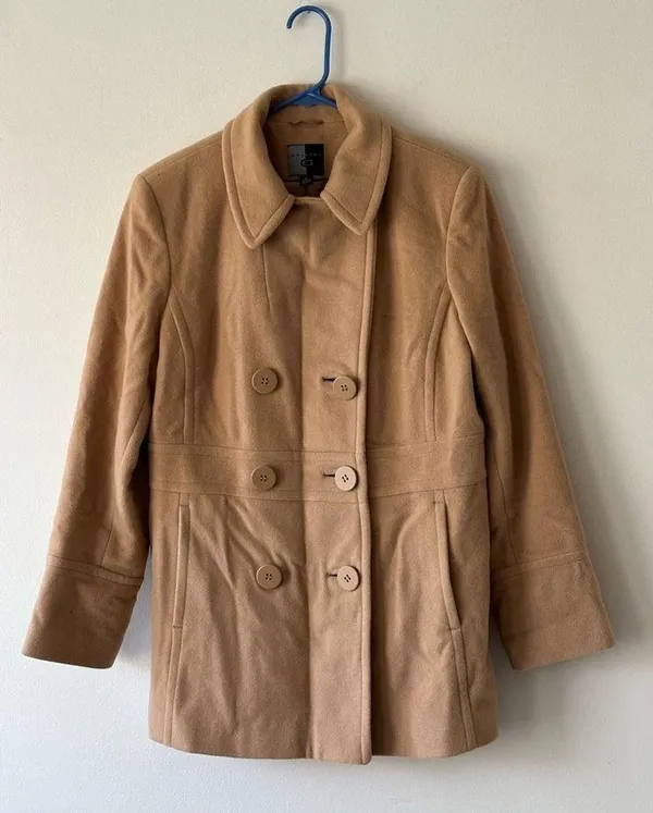 Gallery Camel Tan Color Wool Blend Pea Coat Size M Fall Winter - Image 13