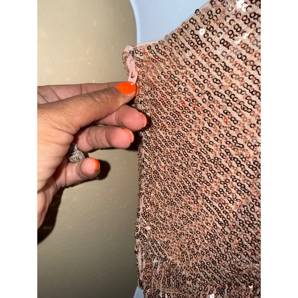 NBD NWT Revolve Rose Gold‎ Sequin One Shoulder Ruffle Crop Top S Glam Night-out - Image 3