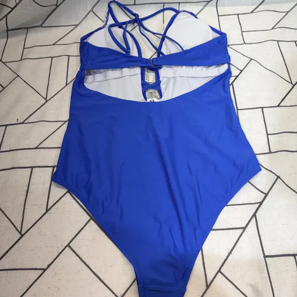 Cupshe One Piece Swimsuit Large‎ Blue Crochet Lace V-Neck Strappy Back Cutout - Image 6
