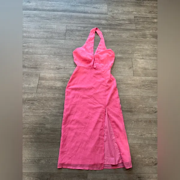 Lulu's Pink Halter Midi Dress - Image 4