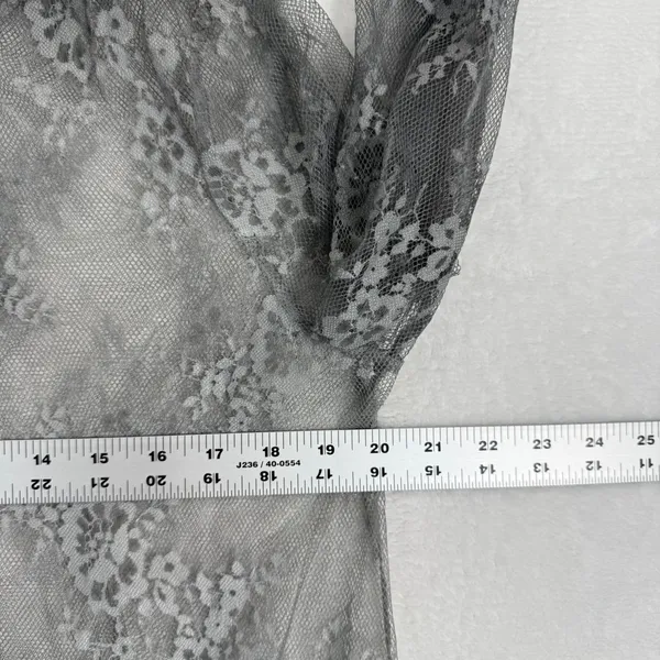 POL Womens Gray Floral Sheer‎ Lace Mesh Long Sleeve Top JFT676 Size Medium - Image 3