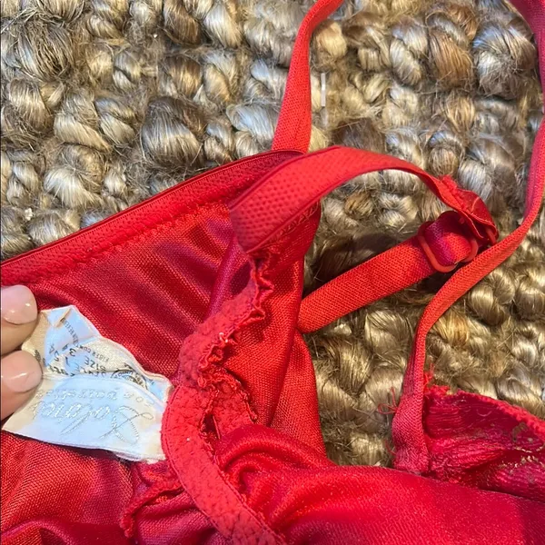 Vintage Dolores For Poirette Red Satin Lace Lingerie Bodysuit Size 34 - Image 5