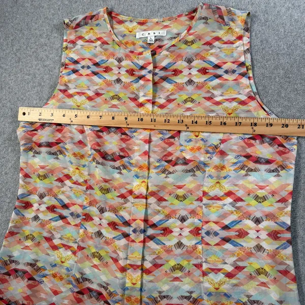 Cabi Women's Large Avery Aztec Geometric Sleeveless Blouse Top Sheer Button Up - Image 7