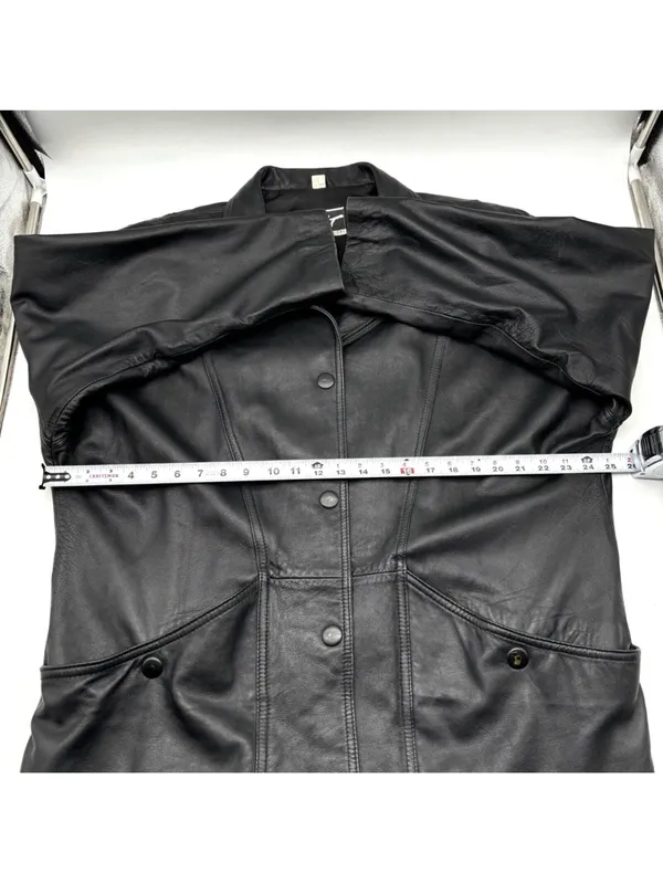 Vintage 90s Morgan Taylor Black Genuine Leather Button Down Jacket Size Women L - Image 7