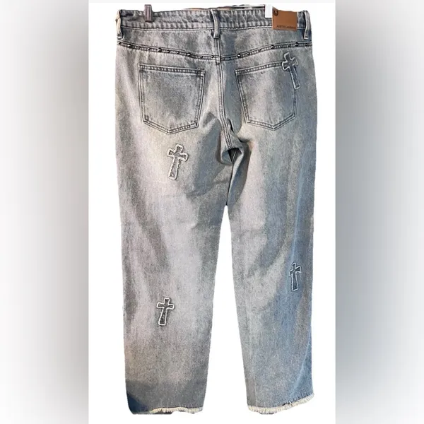 Austin Landing Denim Cross Studded Jeans NWT Rare Mid Rise Straight/Wide Leg 11 - Image 3