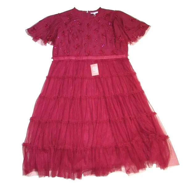 NWT Ivy City Co. Anastasia in Dark Red Embellished Tulle Ruffled Dress 3X - Image 3