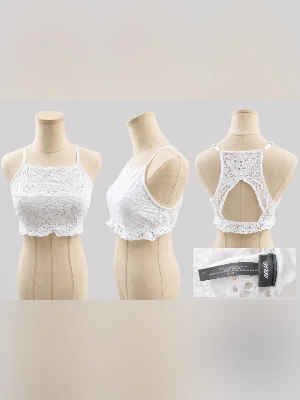 Aerie White Lace High Neck Racerback Bralette Size Large - Image 4