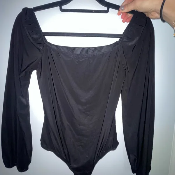Black Long Sleeve Ruched Women's Bodysuit Size M - Image 2