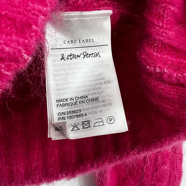 Paris Atelier &‎ Other Stories bright pink cable knit cardigan Wool Mohair small - Image 6