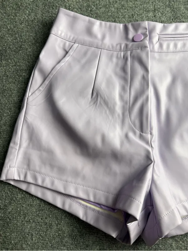 TCEC Women’s Smqll Lilac High-Waist pleather lined Shorts - Image 2