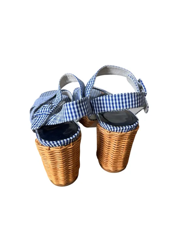 Jeffrey Campbell Amma platform sandals in blue gingham with wicker heel 9 - Image 4