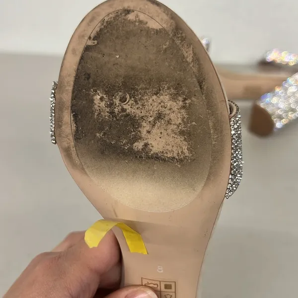 Jeffrey Campbell sz8 glitter open toe ankle strap heels rhinestone jewels silver - Image 6