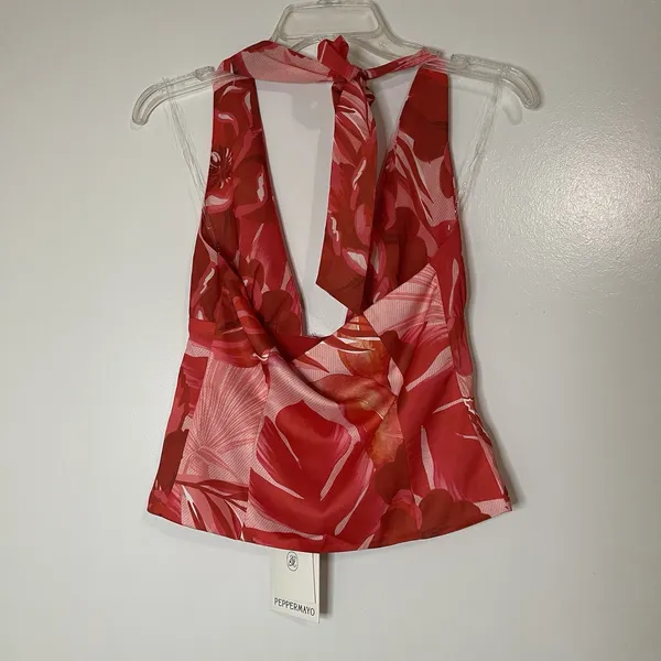NEW! Peppermayo Lets Pretend Halterneck red floral Top sicily sunsets print US 0 - Image 8