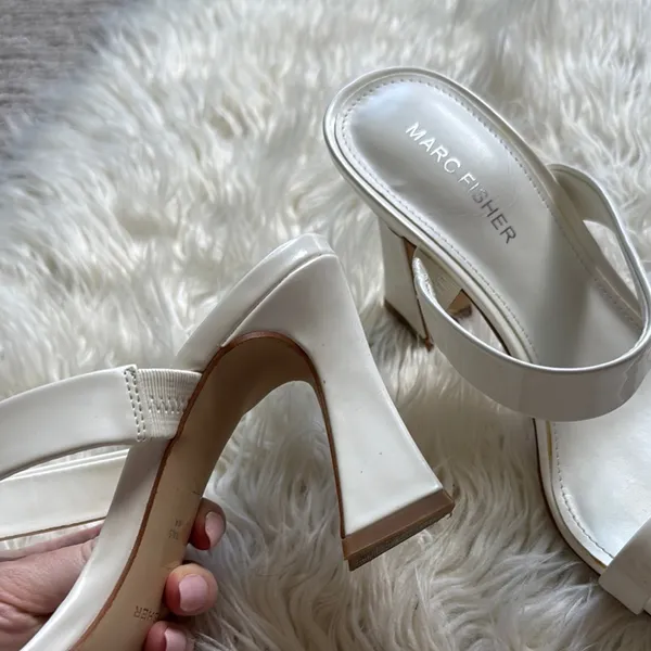 Marc Fisher White Patent Zasha Heel Sandals - Image 7